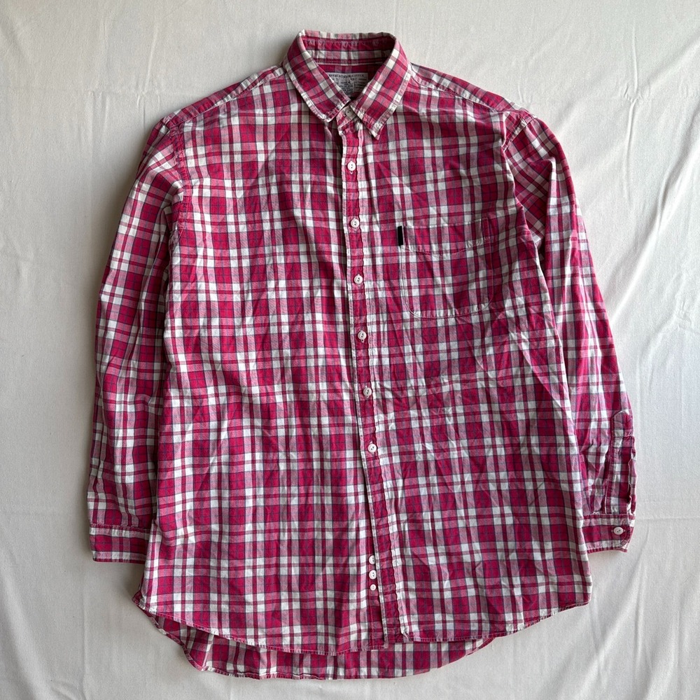 Vintage Abercrombie & Fitch The Big Shirt Plaid Flannel Button Up Red XL